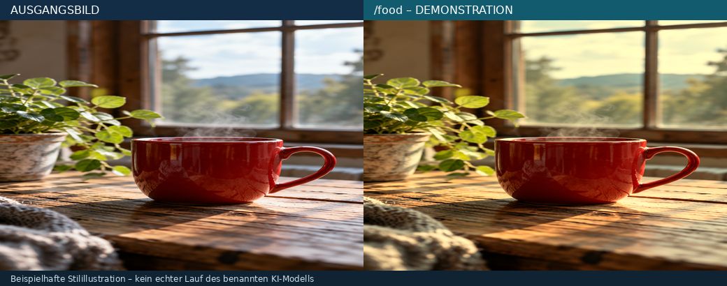 Illustrativer Vorher-Nachher-Vergleich zu Food-Fotografie