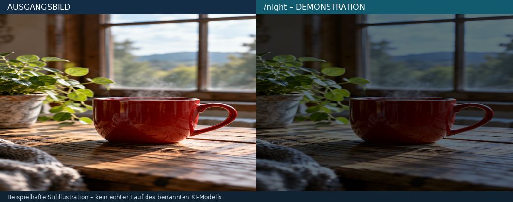 Illustrativer Vorher-Nachher-Vergleich zu Nachtfotografie