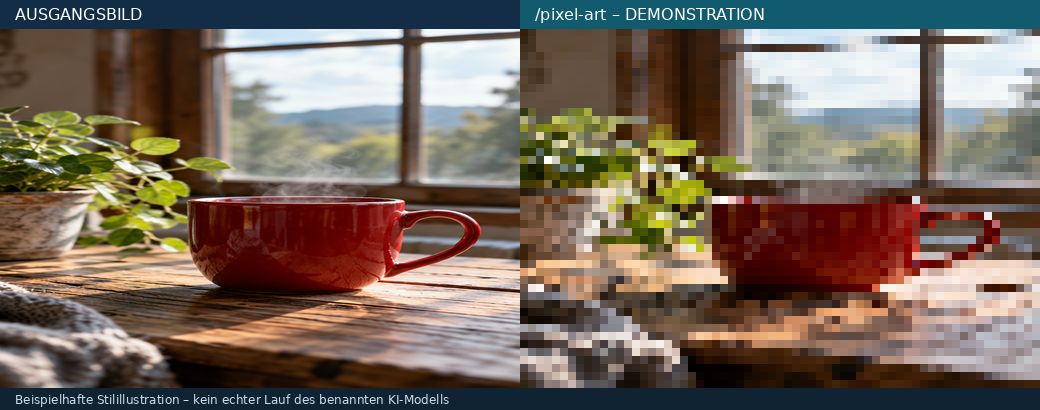 Illustrativer Vorher-Nachher-Vergleich zu Pixel-Art