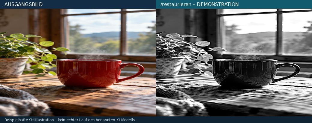 Illustrativer Vorher-Nachher-Vergleich zu Bildrestaurierung