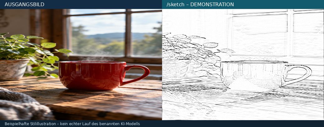 Illustrativer Vorher-Nachher-Vergleich zu Bleistiftskizze